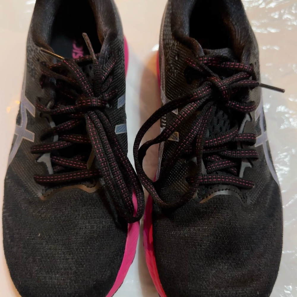 Asics Black and Pink Athletic Running Shoes